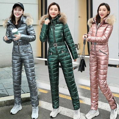 Winter One Piece Ski Snow Suit Ladies Shiny Warm One Piece Ski Snowsuit Outwear Ebay