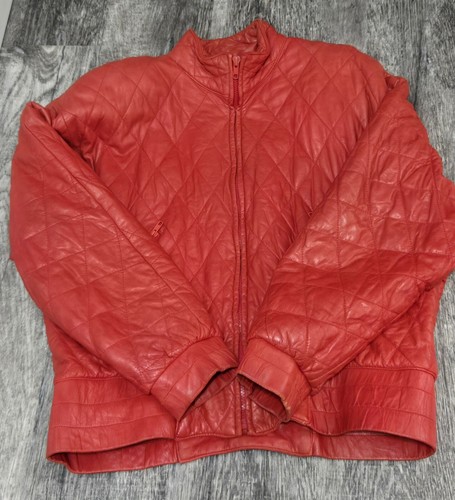 VINTAGE Vakko Neiman Marcus Quilted Red Leather 1980's Bomber Jacket Womens L - Picture 8 of 20