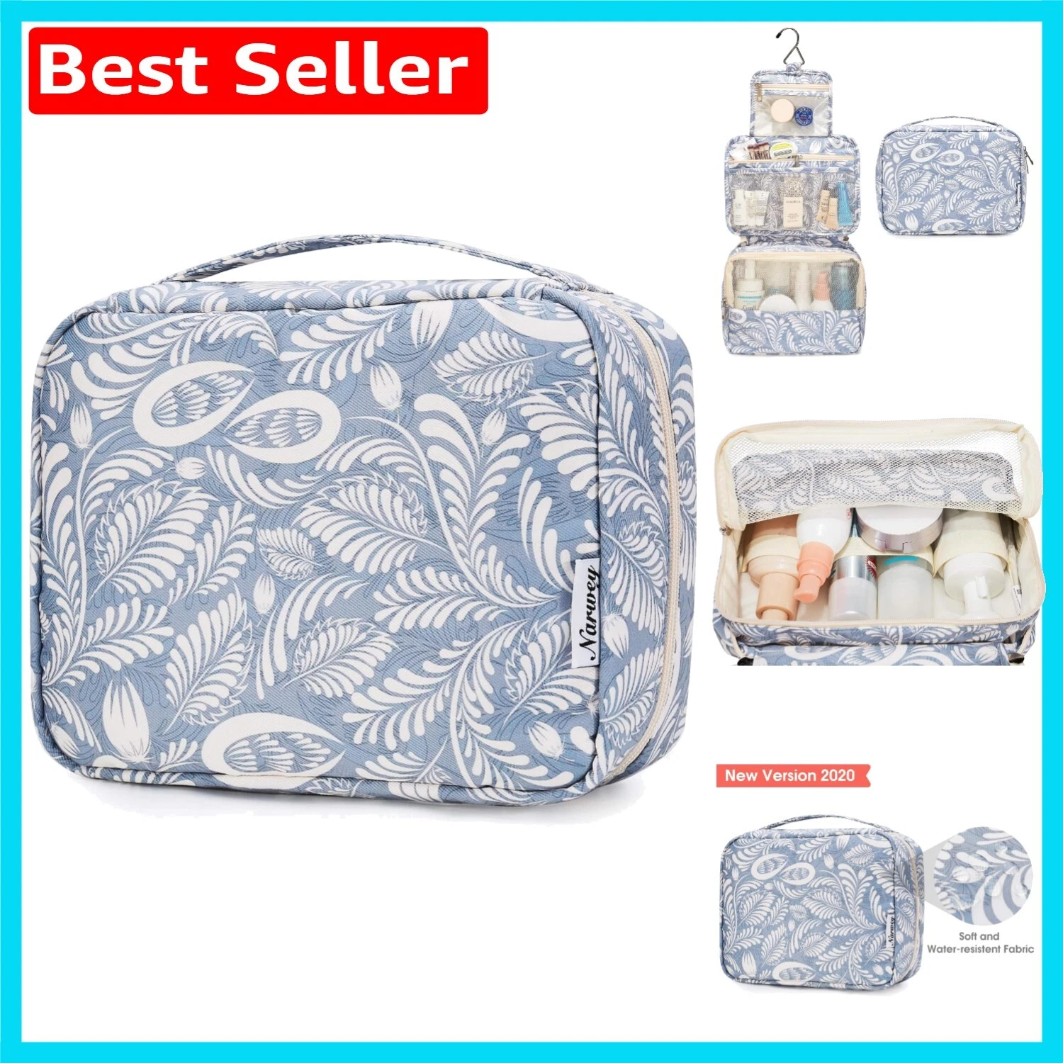 Waterproof Travel Toiletry Bag with Smart Hook - Compact Cosmetic Organizer