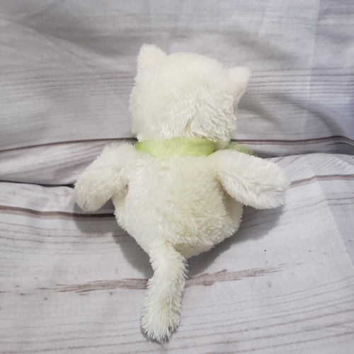 Aurora White Cat Plush Stuffed Animal Blue Eyes Pink Ears Nose Green Bow 7 Inch - Picture 5 of 8