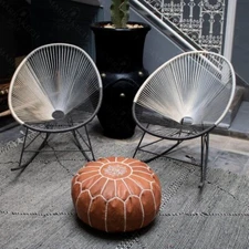 Comfertable Leather Ottoman Footstool Moroccan Boho Handmade Pouffe 24''