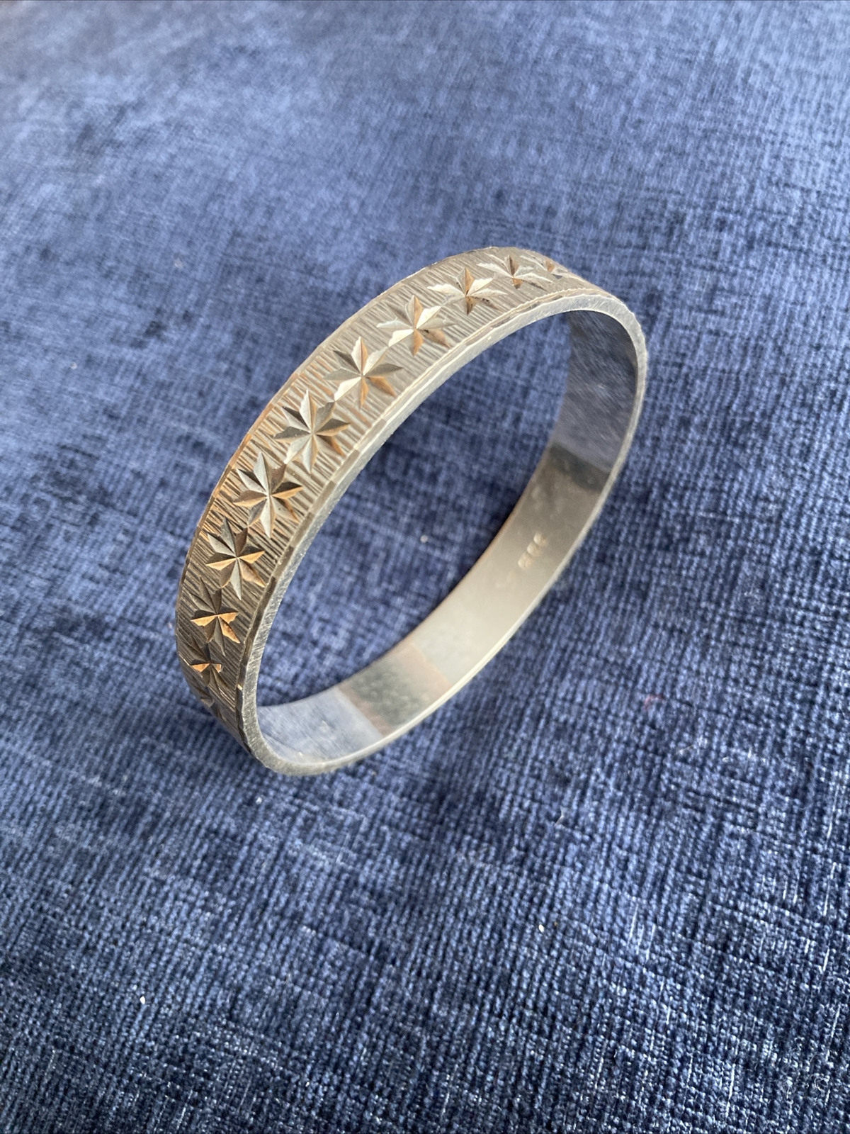 vintage solid silver etched star bangle - image 1