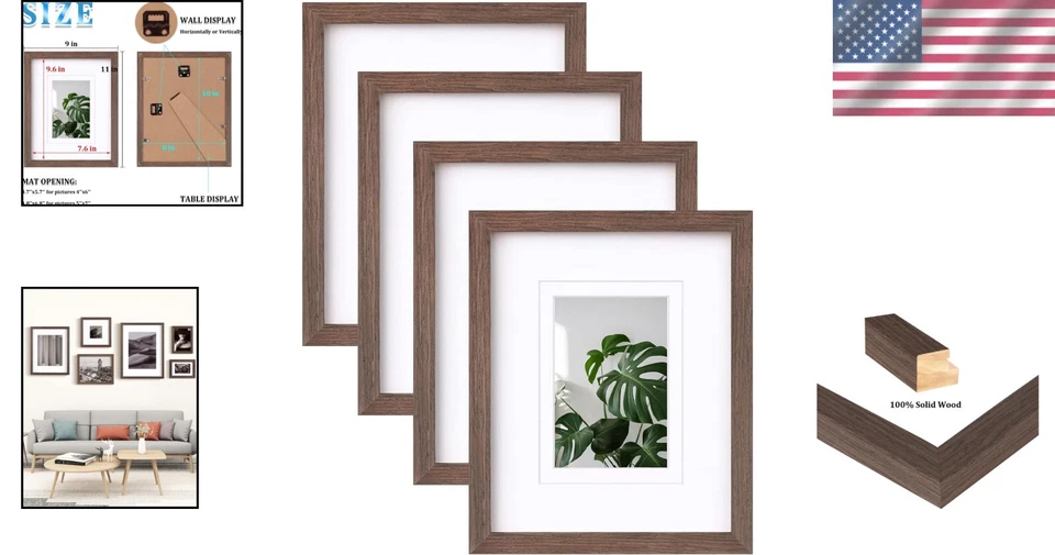 Elegant Rustic Picture Frame Set of 4, 8x10 with Matted Options for Home Decor - Image 2 of 4