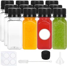 12pcs 2oz Shot Bottles with Caps, Reusable Clear Plastic Bottles for Liquids, Em