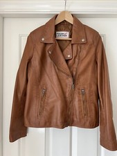 Womens Soft Leather Cross Zip Biker Jacket Lola Tan Size 14