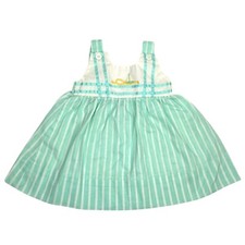Vintage 1980 Polly Flinders Green  White Dress Size 6-12 Month Sailboat