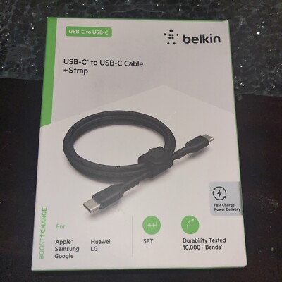 Belkin Fast Charge USB-C To USB-C Cable + Strap - 5 Feet