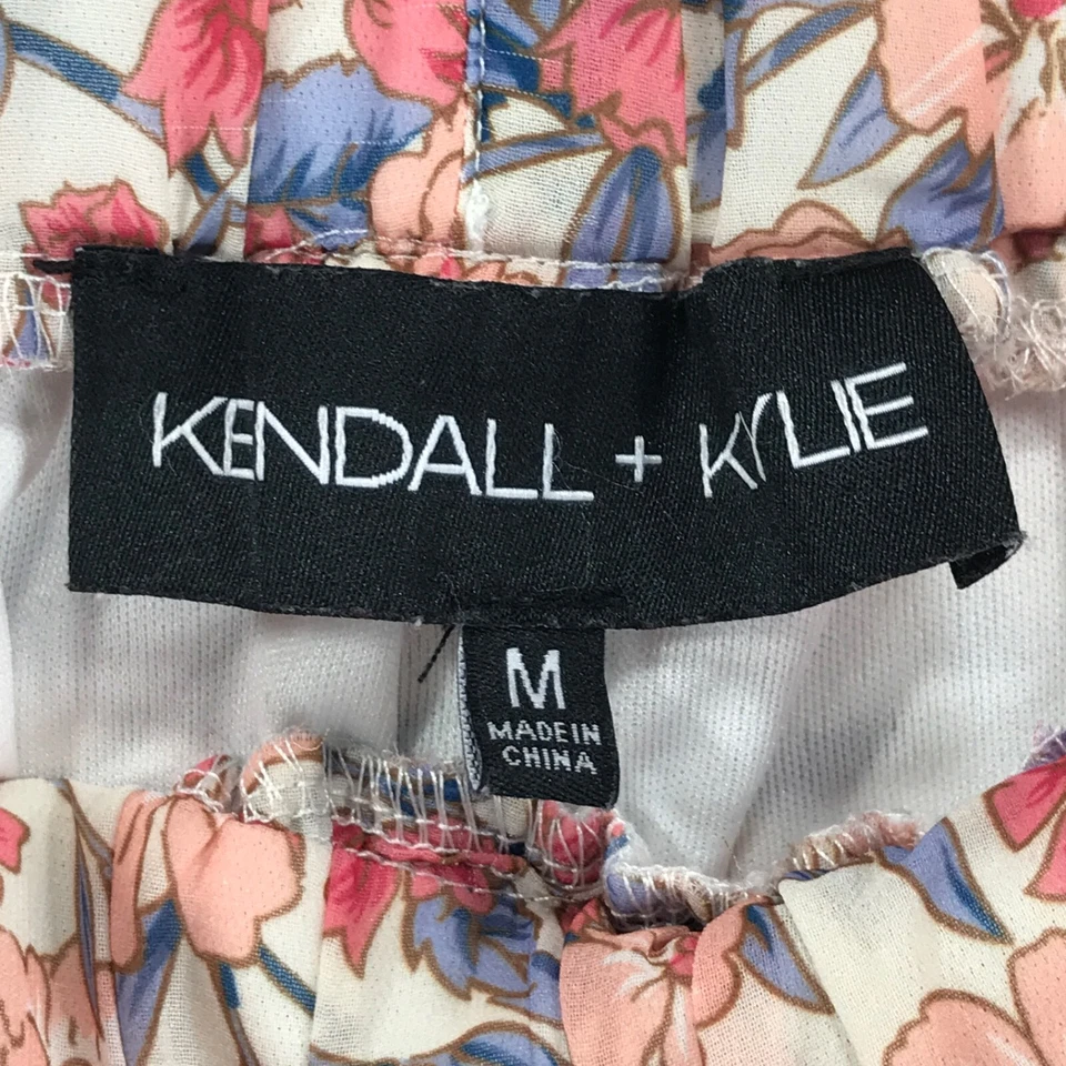 Pantalones Cortos Kendall Kylie Forrados Bolsa de Papel Para Mujer M Rosa Azul Poli Floral Pull On Foto 3 de 4