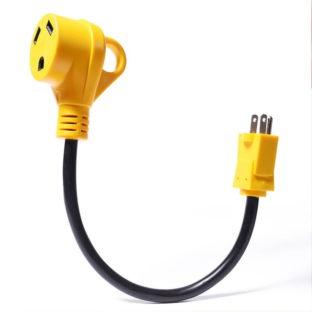 18" 15M/30F RV Dogbone Electrical Adapter 15Amp Male Plug to 30Amp Female Handle