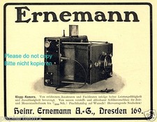 Ernemann Klapp Kamera Reklame von 1908 Dresden Werbung Fotoapparat Foto Film ad