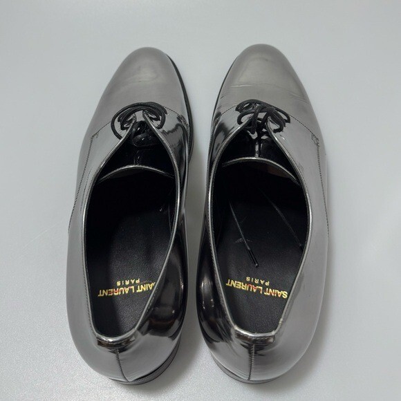 Scarpe derby Saint Laurent Adrien 25 pelle metallizzata argento uomo EU 40 US 7