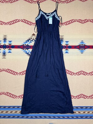 Papaya Womens Maxi Dress S NEW Blue Tassle Sleeveless Boho Spring Summer Wear