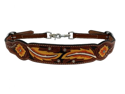 Showman Hand Painted Floral & Feather Design Leather Wither Strap