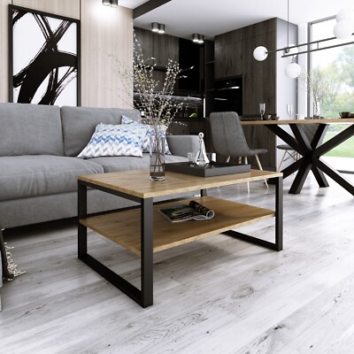 Produktbild von Wohnzimmer Sofatisch Mit Zusätzlicher Ablage In Altholz Optik Dunkelgrau Ricarda