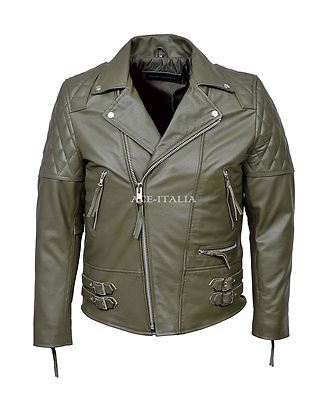 ''RECKLESS'' Herren Khaki Biker Motorrad Style ECHTFELL LEDER JACKE 233