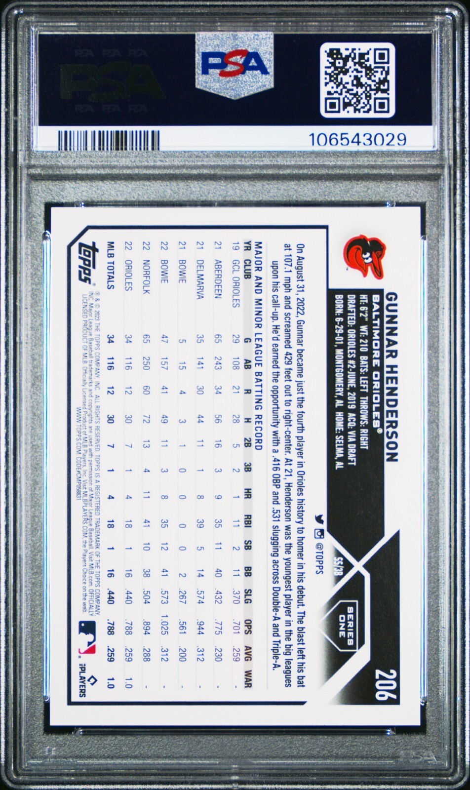 2023 Topps 1st Edition #206 Gunnar Henderson Rookie Card RC PSA 10 QTY view 10