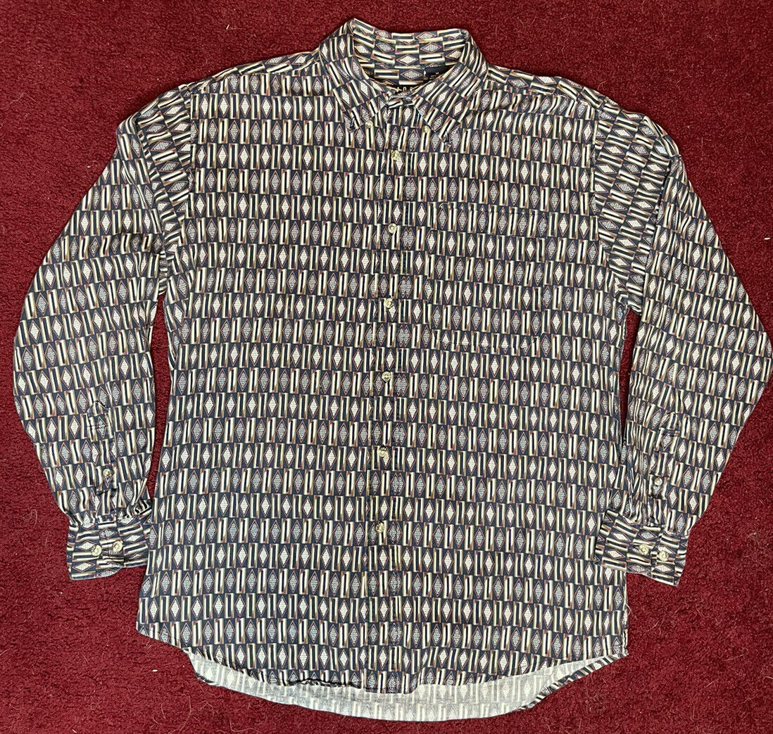 Vintage 1990’s Trader Bay Geometric Men’s Dress S… - image 1