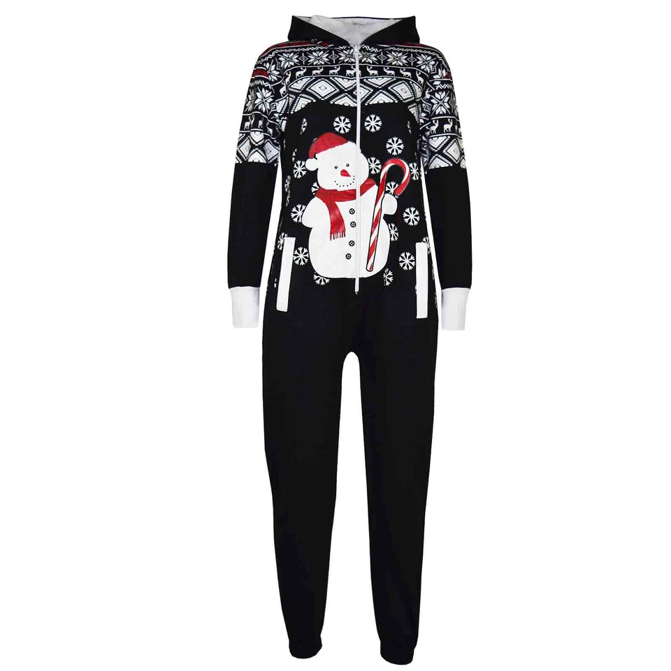 Jungen Mädchen Neuheit Weihnachten Schneemann Schwarz Vlies A2Z Onesie one piece - Bild 1 von 1