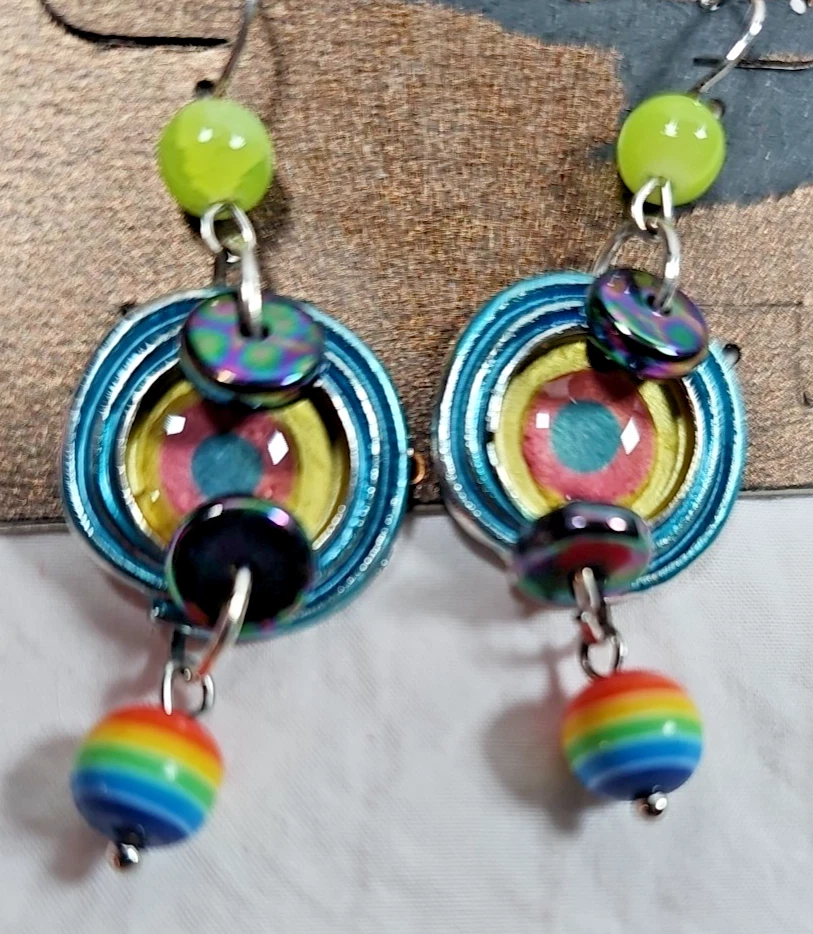 Серьги-капли из бисера радужных цветов Treska новые из старых запасов - Изображение 4 из 4
