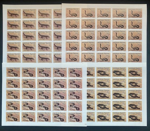 Stamps Full Set In Sheets Reptiles (Crocodile/Snakes) Togo 1990 Imperf. - 第 1/1 張圖片