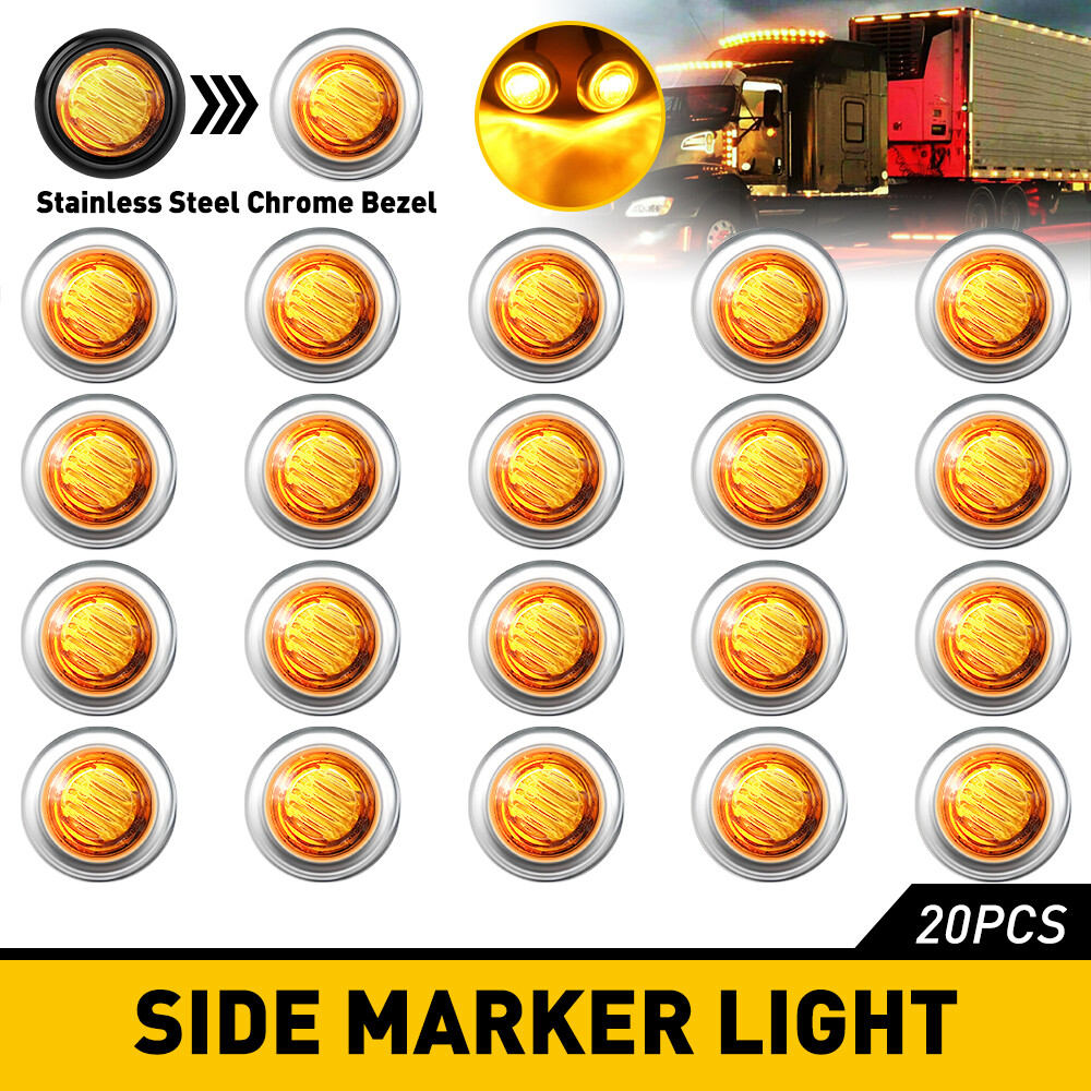 20x Marker 12V Lights Truck LED Trailer Round Side Bullet Amber Lamps Universal