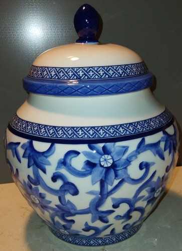 Ralph Lauren Blue Mandarin 9½” Canister or Ginger/Storage Jar/Tin w/Flaws