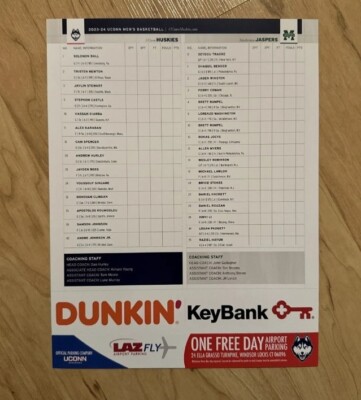 2023 UCONN MENS BASKETBALL ROSTER CARD CONNECTICUT HUSKIES DONOVAN