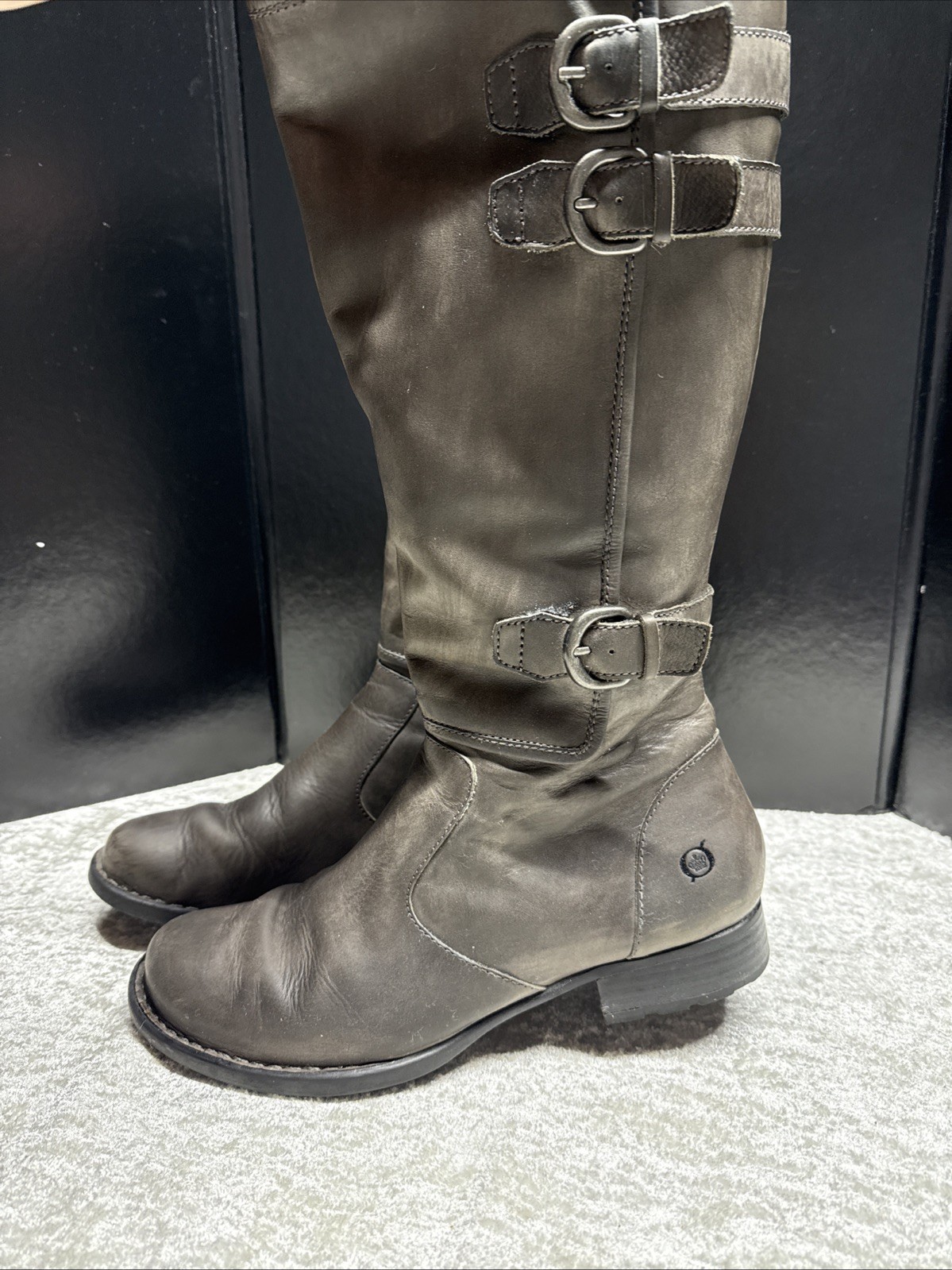 Born Women’s 9.5 M Gray Ash Leather Moto  Tall  Riding Boots Ivy Fall Boho Clean