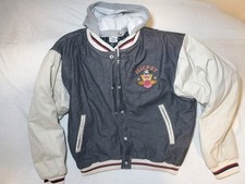 VTG Disney Store Mickey Mouse Hooded Bomber Varsity Jacket Black Denim Medium