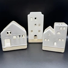 WEST ELM Ceramic Cityscape Holiday Winter Houses Tealight Candleholder Set of 3