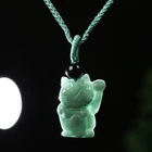 Certified Grade A Green 100% Natural Jadeite Jade Pendant Lucky Money Cat 02680