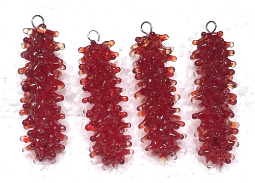 4 Vintage Art Glass Beads Charms Red w Clear Sputnik 1.5" Long x 1/2 " Bar's