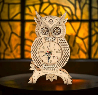 3D DIY Wooden Mechanical Owl Clock Puzzle - 3D PUZZLE - NEW IN BOX