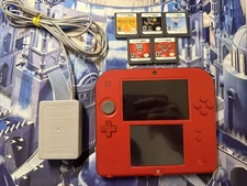 Nintendo 2DS Crimson Red Handheld Console Bundle with Games / Charger - TESTED