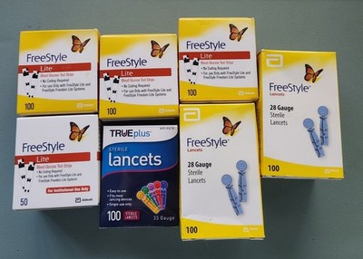 Freestyle Lite Test Strips-4 boxes Sealed 350 - Expired 2022- With Lancets