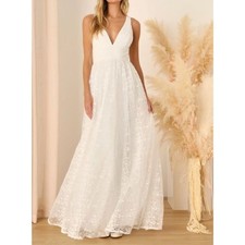 NWOT | Lulus Sweetest Beloved White Mesh Embroidered Sleeveless Maxi | Sz S