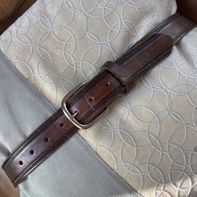 Tandy Mens Leather Belt Brown Tooled Embossed Silver Buckle 1.25''W 43  Length