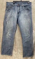 Y2K 2000s FlyPaper Mens Bootcut jeans Medium Wash Pocket Logo 34x32 Blue VTG