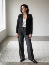 Chicos Pinstripe Blazer Jacket Womens Size 1 M 8 10 Black Brown Button Up Work