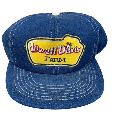 Vintage Denim Trucker Hat Snapback Cap 80s 90s Lowell Davis Farm Patch Logo Jean