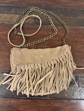Boho Hippie Genuine Suede Brown Fringed Crossbody Bag