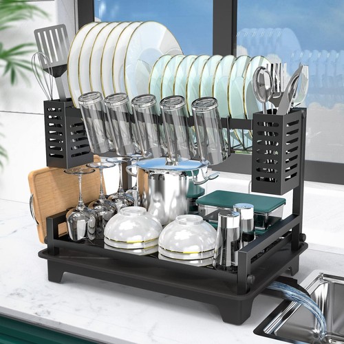 Dish Drying Rack 2 Tier Dish Racks for Kitchen Counter Large Dish Drying 