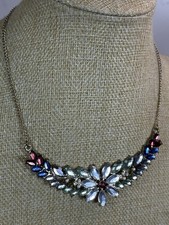 Statement Multi Coloured Acrylic Rhinestone Panel Gold Tone Necklace 1205