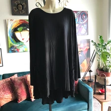LOGO Lori Goldstein size XL Black Jersey Burnout Velvet Accent Hi-Lo Tunic Top