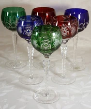 Set of Six Ajka Bohemian Cut Crystal Wine 8.25" Hocks Arbella & Marsala