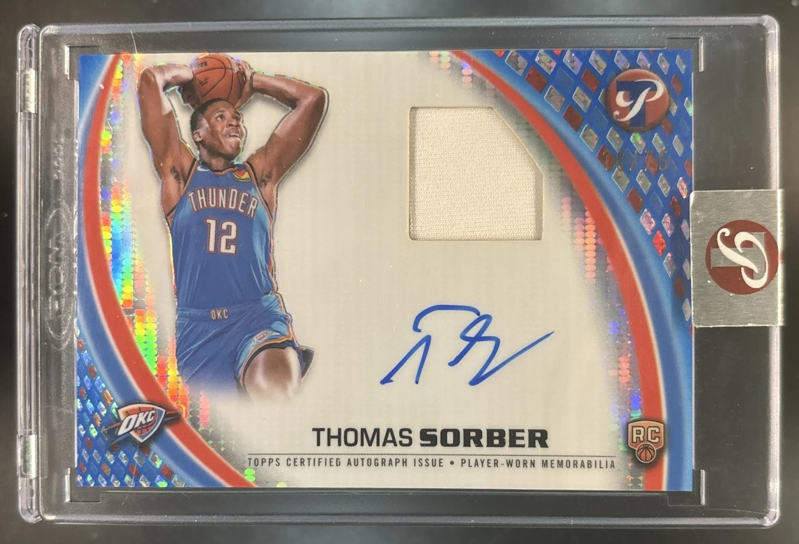 2025-26 Topps Pristine Thomas Sorber Pieces Auto Relics Blue /75 MEM Thunder