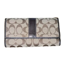 Coach Y2K Signature Clutch Wallet Canvas & Leather Brown Trifold 