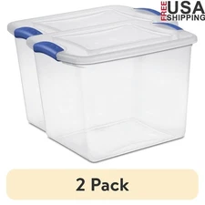 2 Pack Clear Storage Bin W/ Latch Lid Stackable Plastic Container 27 Qt New