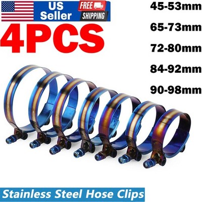 4PCS Universal 45-98mm Titanium Blue Stainless Steel T-Bolt Silicone Hose Clamp