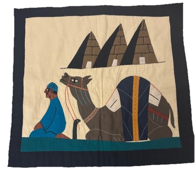 Egyptian Wall Hanging Hand Sewn Applique Textile Art Camel Man Pillow Case 18 